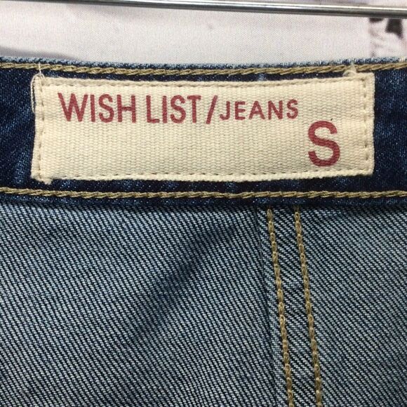 Wishlist Blue Jean Mini Skirt Women's Size S Denim Faux Wrap Button Up Stretch - Picture 3 of 8